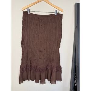 Y2k Fairy Core/boho Brown Crinkle Chiffon Lace Skirt